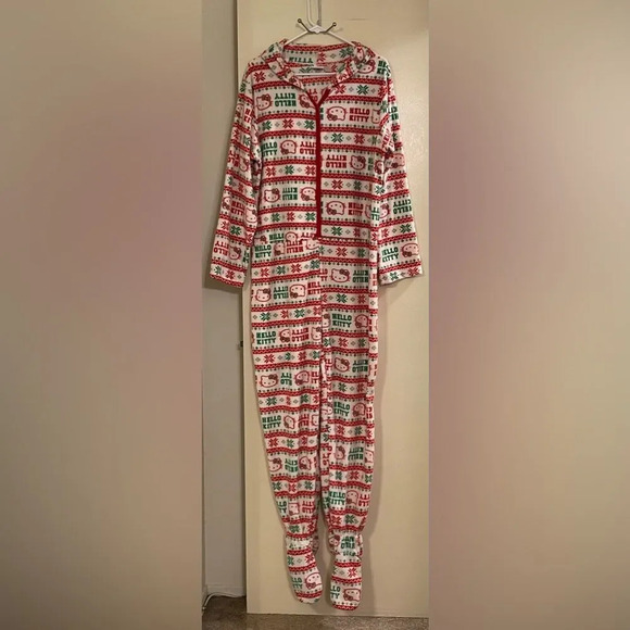 HELLO KITTY by SANRIO Christmas Hooded Footed Jumpsuit - Picture 2 of 7